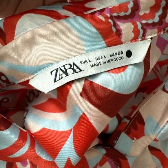 Zara Floral Print Multicolor Button Down Shirt Size Large - Picture 3 of 3